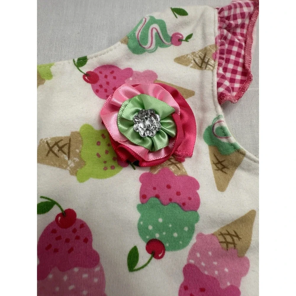 18 Months Baby Set Ice cream Cones Outfit With Cherry's. Ruffle Bottoms To Match